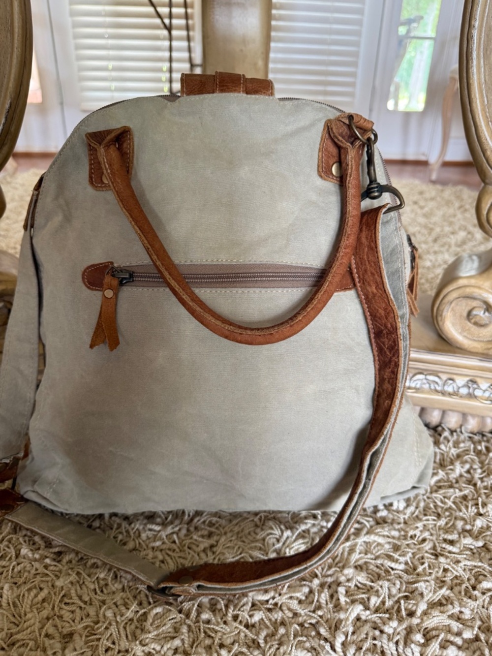 Myra Bag Upcycled Gerster Canvas Convertible Bag Genuine Leather Accents - Picture 7 of 11